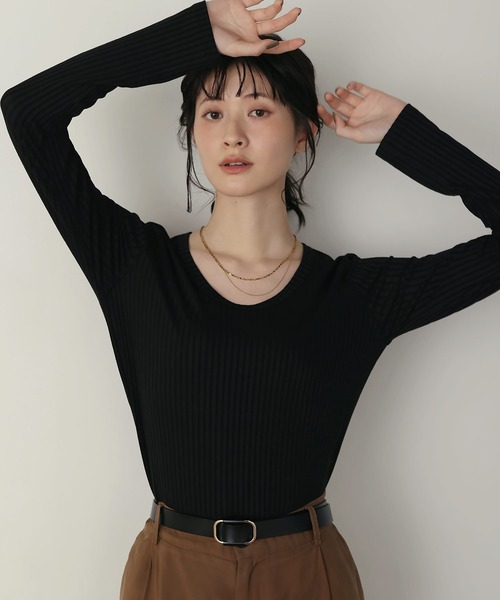 shetila(シェティラ)の「キレイ見え シアーリブUネックカットソー(Tシャツ/カットソー・レディース・グレー/ホワイト/ブラック・M)」の21枚目の写真
