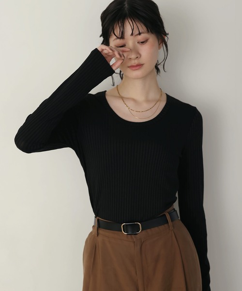 shetila(シェティラ)の「キレイ見え シアーリブUネックカットソー(Tシャツ/カットソー・レディース・グレー/ホワイト/ブラック・M)」の22枚目の写真
