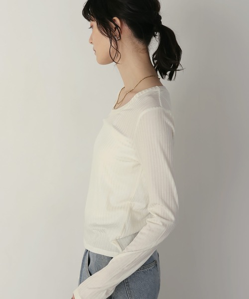 shetila(シェティラ)の「キレイ見え シアーリブUネックカットソー(Tシャツ/カットソー・レディース・グレー/ホワイト/ブラック・M)」の8枚目の写真