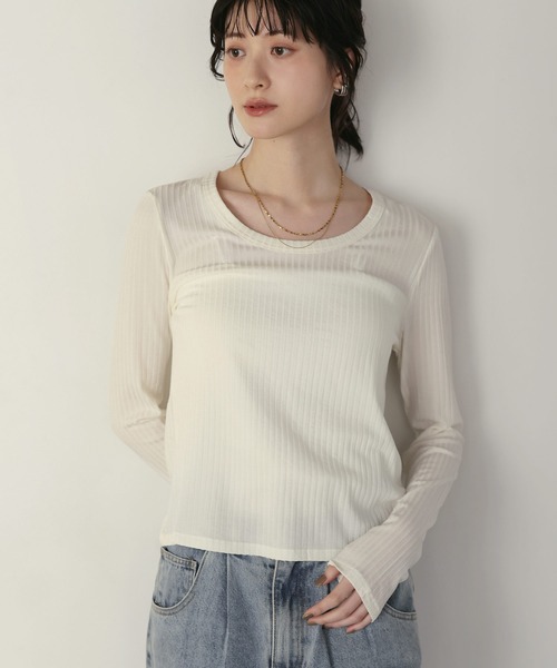 shetila(シェティラ)の「キレイ見え シアーリブUネックカットソー(Tシャツ/カットソー・レディース・グレー/ホワイト/ブラック・M)」の5枚目の写真