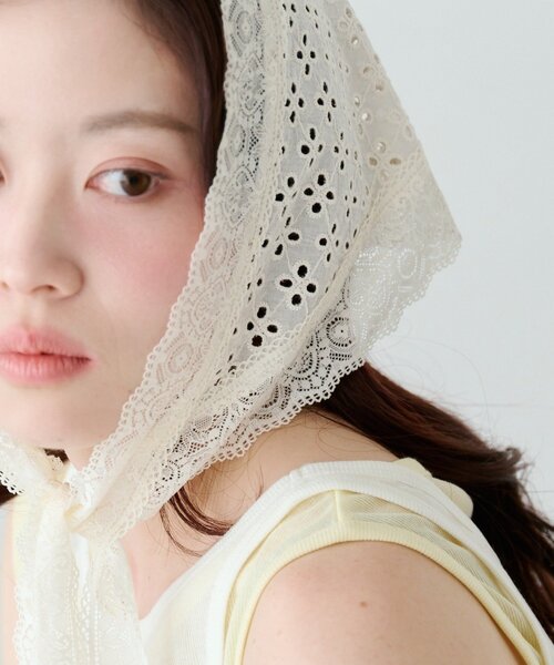 Kastane（カスタネ）の「レースタイアップスカーフ（バンダナ/スカーフ・レディース・ホワイト/アイボリー・FREE）」の6枚目の写真