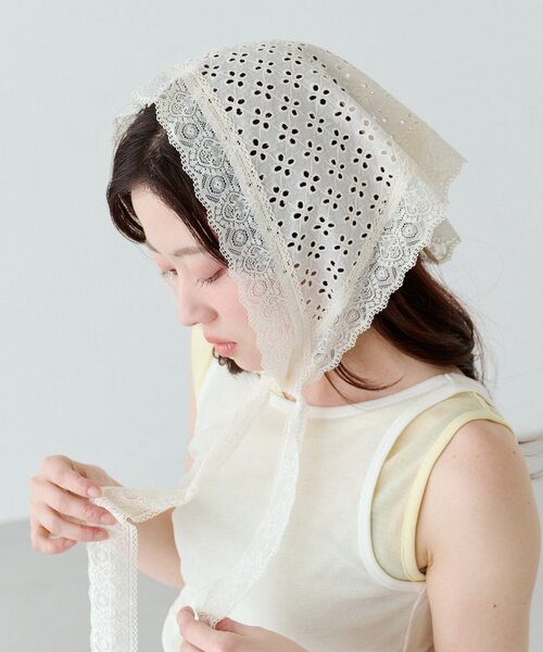 Kastane（カスタネ）の「レースタイアップスカーフ（バンダナ/スカーフ・レディース・ホワイト/アイボリー・FREE）」の7枚目の写真