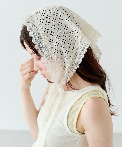 Kastane（カスタネ）の「レースタイアップスカーフ（バンダナ/スカーフ・レディース・ホワイト/アイボリー・FREE）」の9枚目の写真