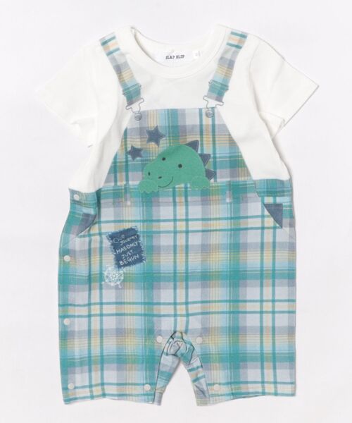 SLAP SLIP BABY（スラップスリップベビー）の「サロペット風アニマル恐竜プリントカバーオールベビー(60~80cm)（ロンパース・キッズ・ブルー系その他2/グリーン系その他・60cm/80ｃｍ/70cm）」の2枚目の写真