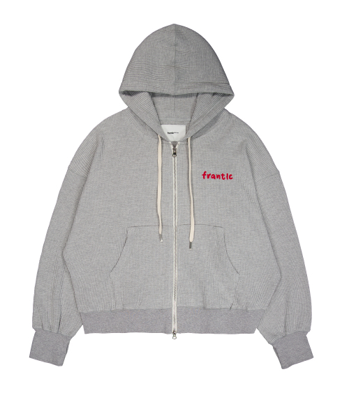FRANTICSERVICE(フランティックサービス)の「オーバーサイズワッフルフードジップアップ - メランジグレー(パーカー・レディース・ライトグレー・FREE)」の4枚目の写真