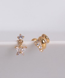 【Peony/ピオニー】3連フープモチーフラインストーンピアスセット【アレルギー対応】