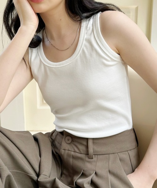 Ada.(エイダ)の「ベーシック クルーネック タンクトップ(タンクトップ・レディース・ブラック/グレー/ブルー/ホワイト・FREE)」の1枚目の写真