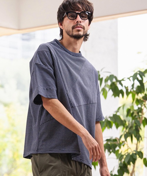 CAMBIO（カンビオ）の「mt10466-Narrow Pitch Border Patchwork Tee Tシャツ(S64726cmb)（Tシャツ/カットソー・メンズ・ネイビー/ブラック/ミックスグレー/マルチ・S/M/L）」の4枚目の写真