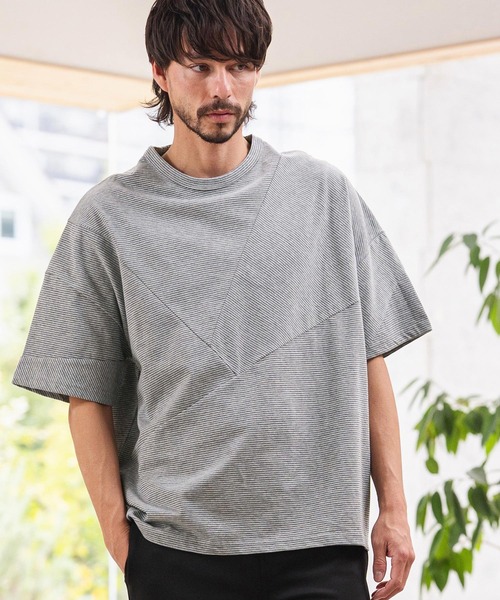 CAMBIO（カンビオ）の「mt10466-Narrow Pitch Border Patchwork Tee Tシャツ(S64726cmb)（Tシャツ/カットソー・メンズ・ネイビー/ブラック/ミックスグレー/マルチ・S/M/L）」の3枚目の写真