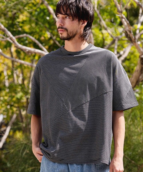CAMBIO（カンビオ）の「mt10466-Narrow Pitch Border Patchwork Tee Tシャツ(S64726cmb)（Tシャツ/カットソー・メンズ・ネイビー/ブラック/ミックスグレー/マルチ・S/M/L）」の5枚目の写真