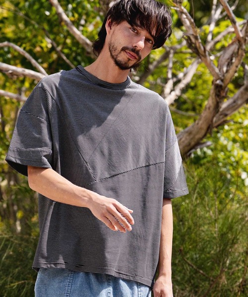 CAMBIO（カンビオ）の「mt10466-Narrow Pitch Border Patchwork Tee Tシャツ(S64726cmb)（Tシャツ/カットソー・メンズ・ネイビー/ブラック/ミックスグレー/マルチ・S/M/L）」の6枚目の写真