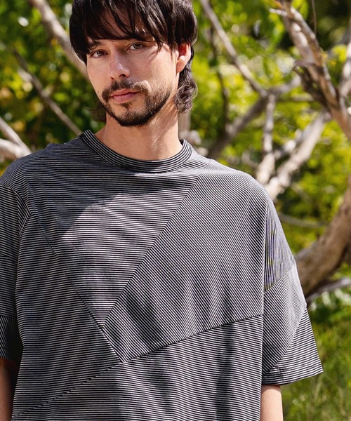 CAMBIO（カンビオ）の「mt10466-Narrow Pitch Border Patchwork Tee Tシャツ(S64726cmb)（Tシャツ/カットソー・メンズ・ネイビー/ブラック/ミックスグレー/マルチ・S/M/L）」の7枚目の写真