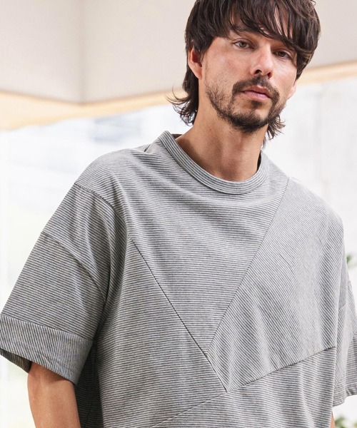 CAMBIO（カンビオ）の「mt10466-Narrow Pitch Border Patchwork Tee Tシャツ(S64726cmb)（Tシャツ/カットソー・メンズ・ネイビー/ブラック/ミックスグレー/マルチ・S/M/L）」の10枚目の写真