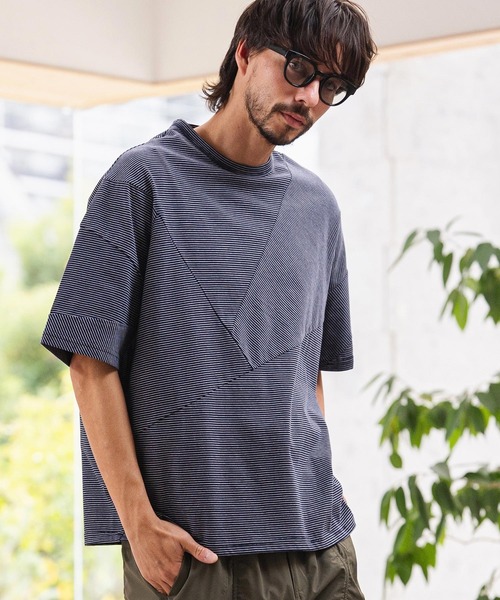 CAMBIO（カンビオ）の「mt10466-Narrow Pitch Border Patchwork Tee Tシャツ(S64726cmb)（Tシャツ/カットソー・メンズ・ネイビー/ブラック/ミックスグレー/マルチ・S/M/L）」の16枚目の写真