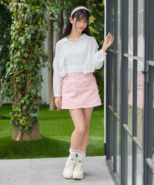 Amourire girl(アムリールガール)の「レースアップミニ丈デニムカーゴスカート(インナーパンツ付き)(スカート・キッズ・ピンク/グレー・160cm/150cm/140cm)」の13枚目の写真