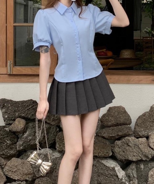 SHEPP（シープ）の「パフスリーブピンタックウエストマークブラウス（シャツ/ブラウス・レディース・ホワイト/サックスブルー・S/M）」の11枚目の写真