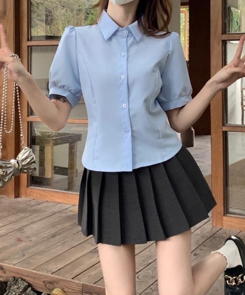 SHEPP（シープ）の「パフスリーブピンタックウエストマークブラウス（シャツ/ブラウス・レディース・ホワイト/サックスブルー・S/M）」の12枚目の写真