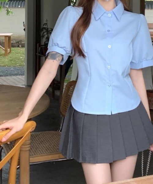 SHEPP（シープ）の「パフスリーブピンタックウエストマークブラウス（シャツ/ブラウス・レディース・ホワイト/サックスブルー・S/M）」の13枚目の写真
