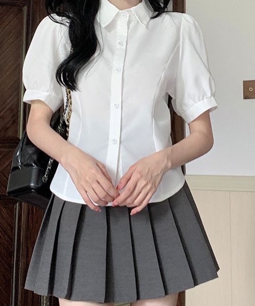 SHEPP（シープ）の「パフスリーブピンタックウエストマークブラウス（シャツ/ブラウス・レディース・ホワイト/サックスブルー・S/M）」の4枚目の写真