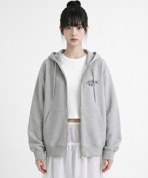 RANDOMOFF(ランダムオフ)の「MOON BLOOM OVER FIT 2-WAY ZIP-UP (2color)(パーカー・レディース・ライトグレー/ブラック・SMALL/MEDIUM/LARGE/X-LARGE)」の3枚目の写真