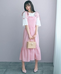 ＜大きいサイズ＞チェック柄ショルダーリボンワンピース marun