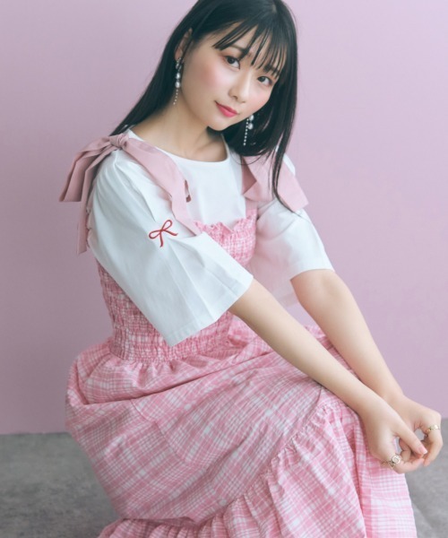 marun(マルン)の「<大きいサイズ>チェック柄ショルダーリボンワンピース marun(ワンピース・レディース・ネイビー/ピンク・5L~6L/3L~4L/L~LL)」の16枚目の写真