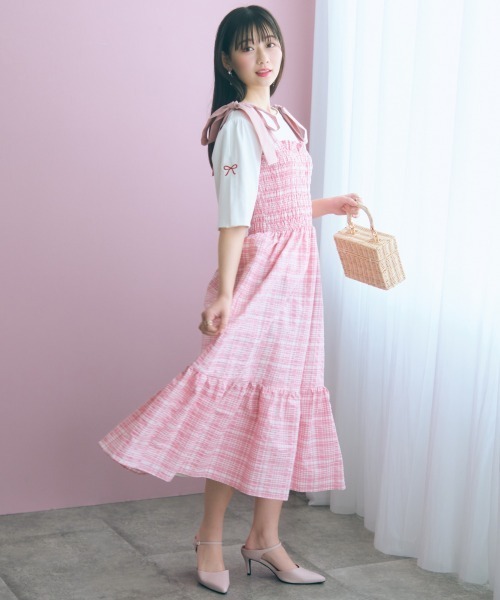 marun(マルン)の「<大きいサイズ>チェック柄ショルダーリボンワンピース marun(ワンピース・レディース・ネイビー/ピンク・5L~6L/3L~4L/L~LL)」の17枚目の写真