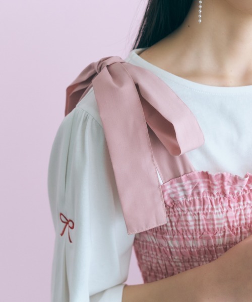 marun(マルン)の「<大きいサイズ>チェック柄ショルダーリボンワンピース marun(ワンピース・レディース・ネイビー/ピンク・5L~6L/3L~4L/L~LL)」の5枚目の写真