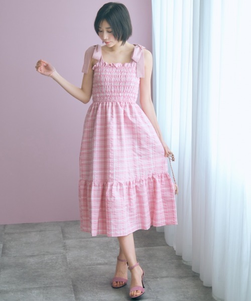 marun(マルン)の「<大きいサイズ>チェック柄ショルダーリボンワンピース marun(ワンピース・レディース・ネイビー/ピンク・5L~6L/3L~4L/L~LL)」の10枚目の写真