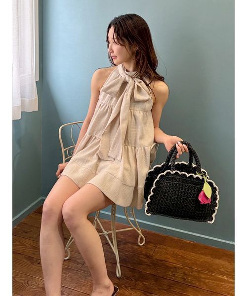 LILY BROWN（リリーブラウン）の「フラワーチャーム付きラッフルかごバッグ（かごバッグ・レディース・アイボリー/ブラック/ライトブルー・F）」の18枚目の写真