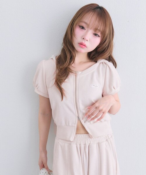 OLIVE des OLIVE（オリーブデオリーブ）の「リボンフード半袖ジップパーカー（パーカー・レディース・ドット/ピンク/トップグレー・FREE）」の20枚目の写真