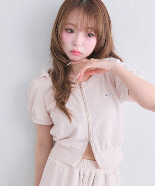OLIVE des OLIVE（オリーブデオリーブ）の「リボンフード半袖ジップパーカー（パーカー・レディース・ドット/ピンク/トップグレー・FREE）」の19枚目の写真