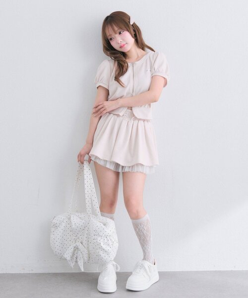 OLIVE des OLIVE（オリーブデオリーブ）の「リボンフード半袖ジップパーカー（パーカー・レディース・ドット/ピンク/トップグレー・FREE）」の13枚目の写真