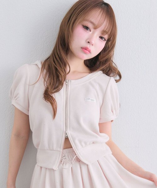 OLIVE des OLIVE（オリーブデオリーブ）の「リボンフード半袖ジップパーカー（パーカー・レディース・ドット/ピンク/トップグレー・FREE）」の12枚目の写真