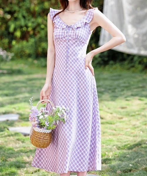 LUCPY(ラクピー)の「チェックキャミロングワンピース(ワンピース・レディース・レッド/パープル・X-LARGE/LARGE/MEDIUM/SMALL)」の6枚目の写真