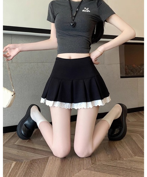 CHEER（チアー）の「裾レースローウエストプリーツスカート（スカート・レディース・グレー/ブラック・S）」の8枚目の写真