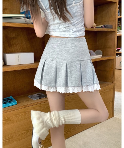 CHEER（チアー）の「裾レースローウエストプリーツスカート（スカート・レディース・グレー/ブラック・S）」の17枚目の写真