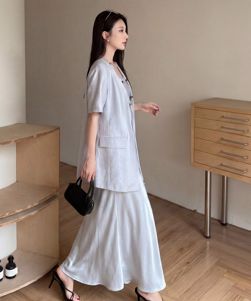 DRESS PLUS（ドレスプラス）の「シルクタッチジャケット スカートセットアップ（セットアップ・レディース・ラベンダー/ブルー/アイボリー・M/L）」の7枚目の写真