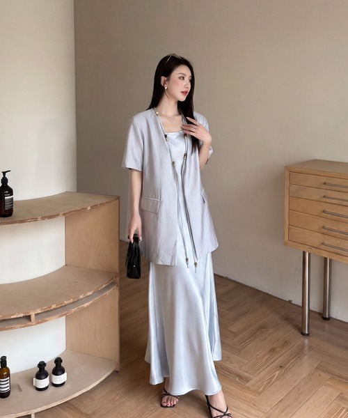 DRESS PLUS（ドレスプラス）の「シルクタッチジャケット スカートセットアップ（セットアップ・レディース・ラベンダー/ブルー/アイボリー・M/L）」の8枚目の写真