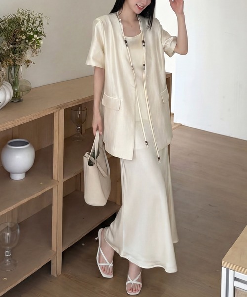 DRESS PLUS（ドレスプラス）の「シルクタッチジャケット スカートセットアップ（セットアップ・レディース・ラベンダー/ブルー/アイボリー・M/L）」の12枚目の写真