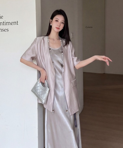 DRESS PLUS（ドレスプラス）の「シルクタッチジャケット スカートセットアップ（セットアップ・レディース・ラベンダー/ブルー/アイボリー・M/L）」の15枚目の写真