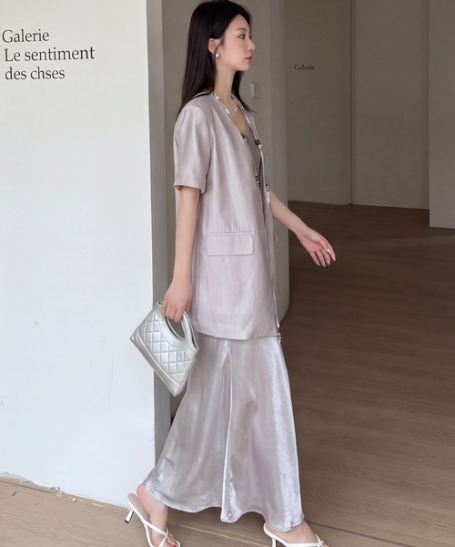 DRESS PLUS（ドレスプラス）の「シルクタッチジャケット スカートセットアップ（セットアップ・レディース・ラベンダー/ブルー/アイボリー・M/L）」の17枚目の写真