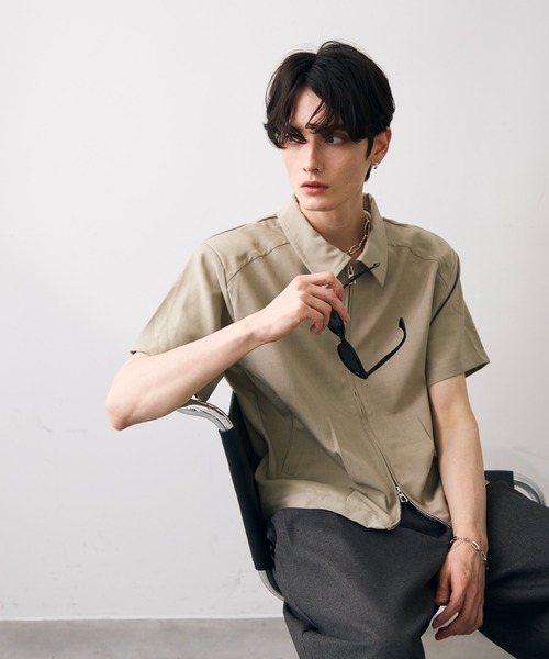 セール】Cropped double zip shirt jacket / ショート丈ダブルジップ