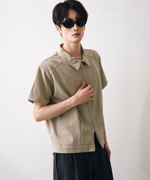 Shoowtime(ショウタイム)の「Cropped double zip shirt jacket / ショート丈ダブルジップシャツジャケット(シャツ/ブラウス・メンズ・カーキ/ブラック・MEDIUM/LARGE/X-LARGE)」の7枚目の写真