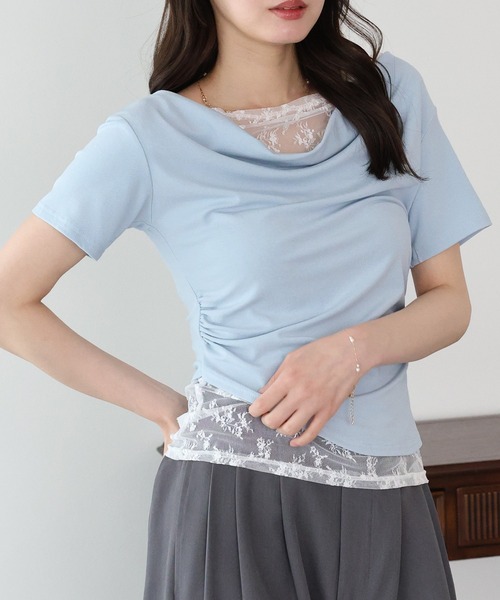 BLUEEAST（ブルーイースト）の「レースドッキングドレープカットソー（Tシャツ/カットソー・レディース・ブルー/グレー/ベージュ/ブラック/チャコールグレー・MEDIUM）」の5枚目の写真