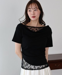 レースドッキングドレープカットソー