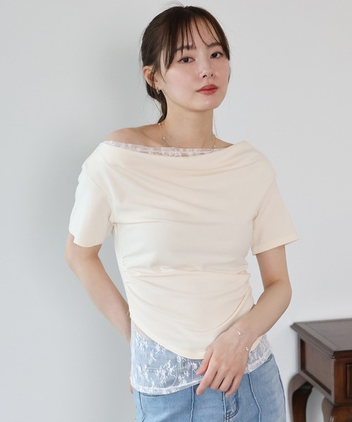 BLUEEAST（ブルーイースト）の「レースドッキングドレープカットソー（Tシャツ/カットソー・レディース・ブルー/グレー/ベージュ/ブラック/チャコールグレー・MEDIUM）」の12枚目の写真