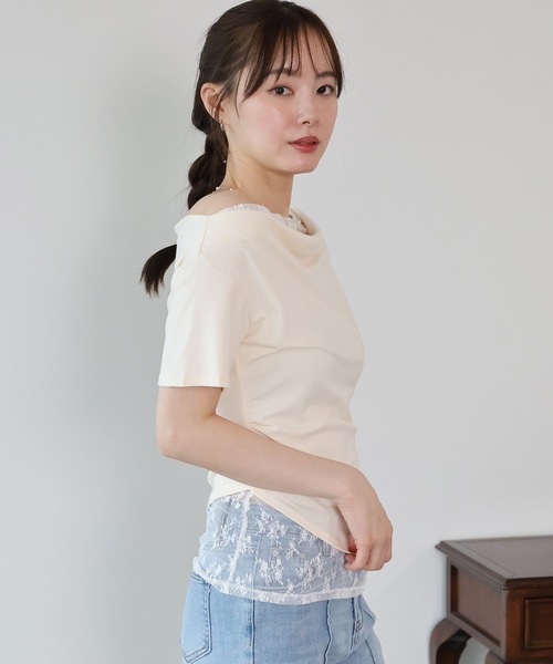 BLUEEAST（ブルーイースト）の「レースドッキングドレープカットソー（Tシャツ/カットソー・レディース・ブルー/グレー/ベージュ/ブラック/チャコールグレー・MEDIUM）」の14枚目の写真