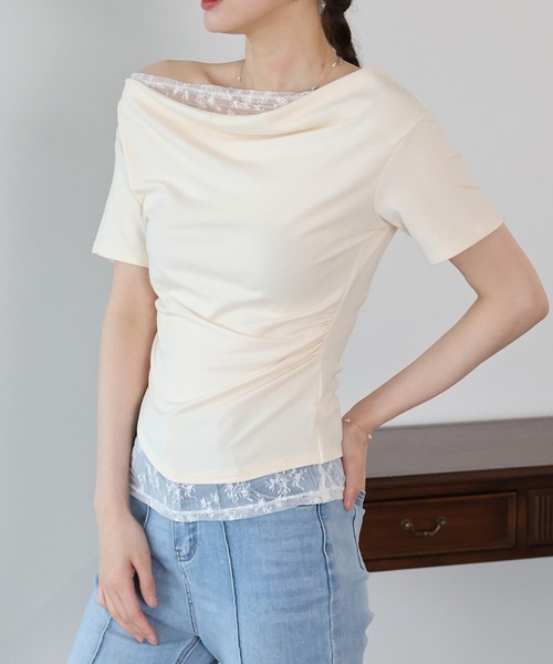 BLUEEAST（ブルーイースト）の「レースドッキングドレープカットソー（Tシャツ/カットソー・レディース・ブルー/グレー/ベージュ/ブラック/チャコールグレー・MEDIUM）」の15枚目の写真