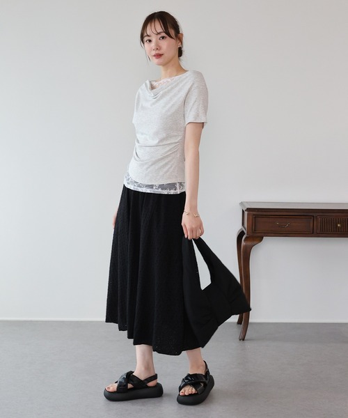 BLUEEAST（ブルーイースト）の「レースドッキングドレープカットソー（Tシャツ/カットソー・レディース・ブルー/グレー/ベージュ/ブラック/チャコールグレー・MEDIUM）」の11枚目の写真